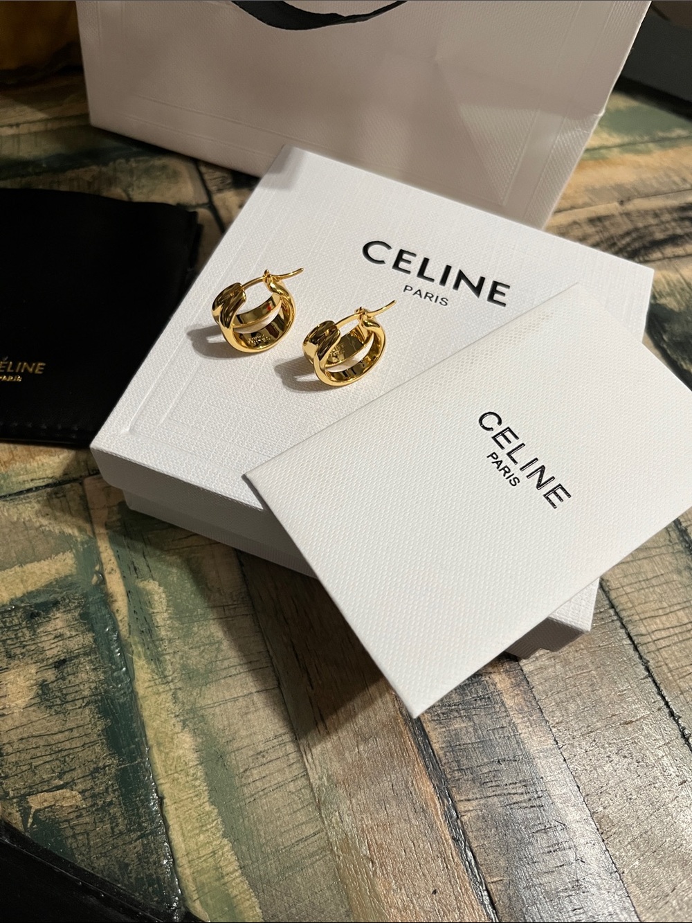 Celine Gold Double Hoop Earrings with Branded Box